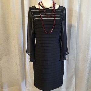 NWT Adrianna Papell Women Formal Sheer Flared Sleeve, Dress, Size 4, Black